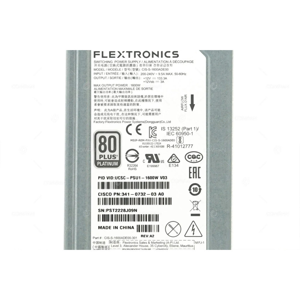 341-0732-01 CISCO 1600W AC PSU 80 PLUS PLATINUM FOR HX240C UCS C240 M4