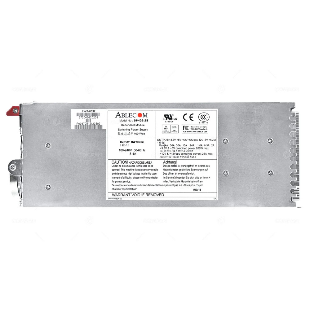 PWS-0037 SUPERMICRO 400W POWER SUPPLY SP402-2S HOT- SWAP FOR SUPERSERVER 6022L