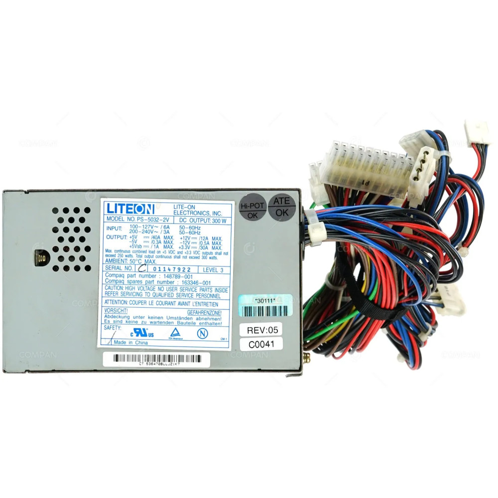 163346-001 HP 300W POWER SUPPLY FOR PROLIANT ML350 ML370 G1 148789-001, PS-5032-2V