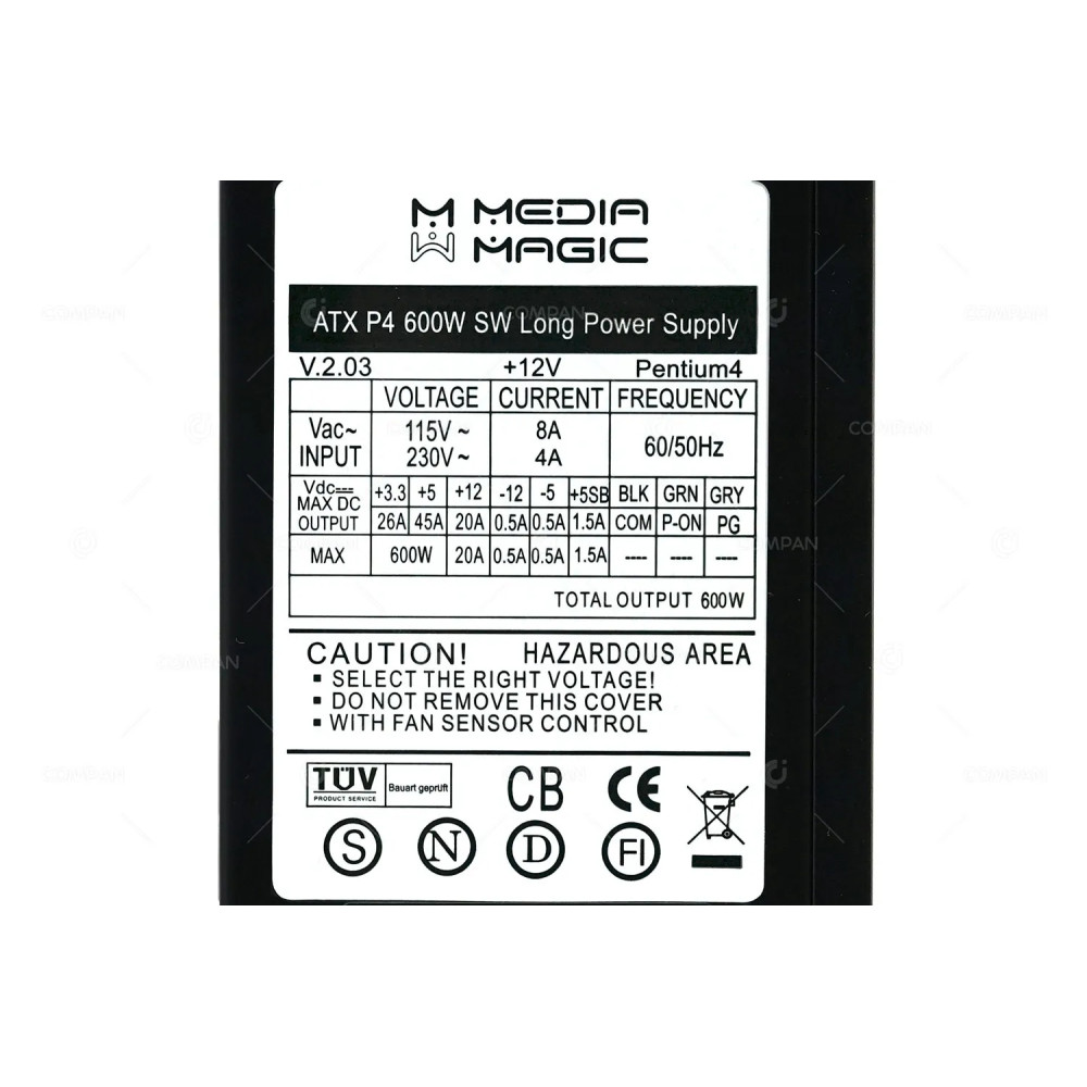 ATX-P4-600W-SW MEDIA MAGIC ATX P4 600W SW LONG POWER SUPPLY