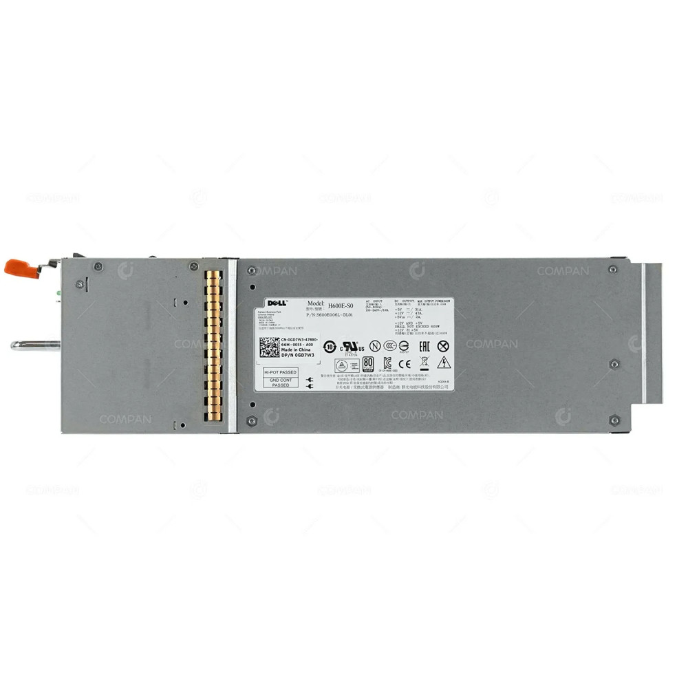 GD7W3 DELL 600W POWER SUPPLY 80 PLUS SILVER FOR SC400 SC420, POWERVAULT MD12XX MD32XX MD34XX 36XX 38XX 06D7W3, H600E-S0, S600E006L-DL01