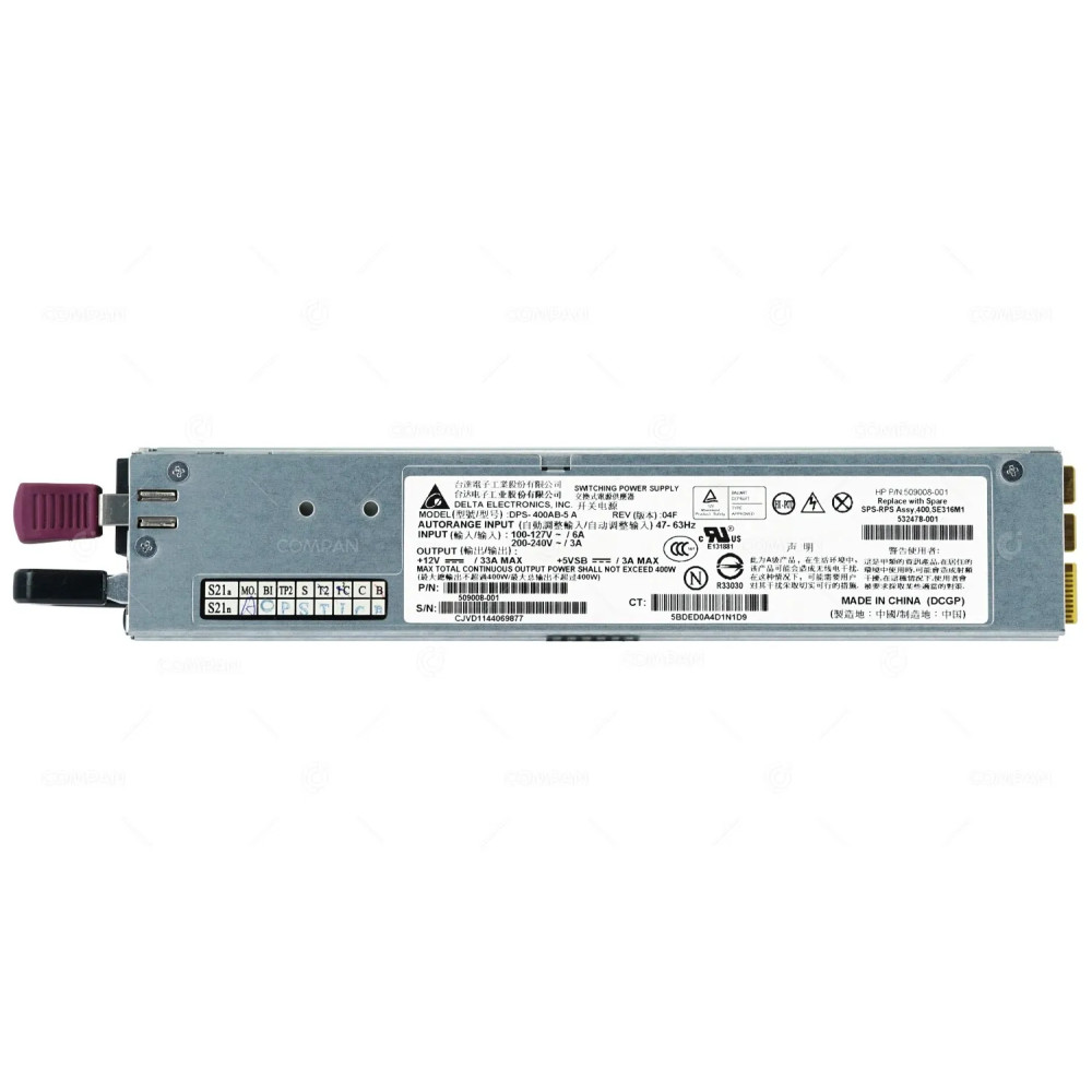 532478-001 HP 400W POWER SUPPLY FOR PROLIANT DL160 G6 HOT-SWAP 532092-B21, 509008-001, DPS-400AB-5