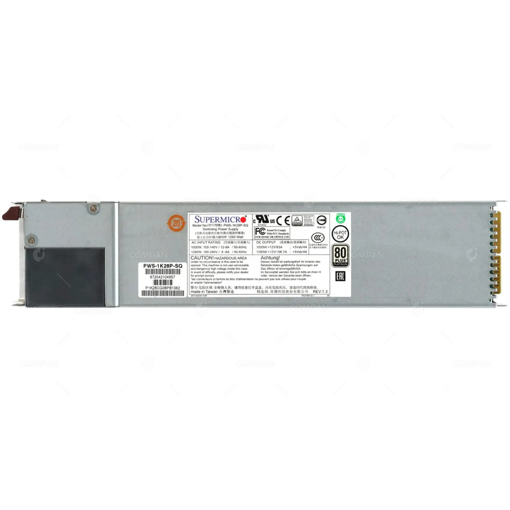 PWS-1K28P-SQ SUPERMICRO 1280W PLATINUM POWER SUPPLY 672042104857