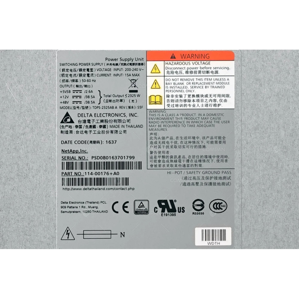 114-00176 NETAPP 2325W SWITCHING POWER SUPPLY FOR DS460C TDPS-2325AB