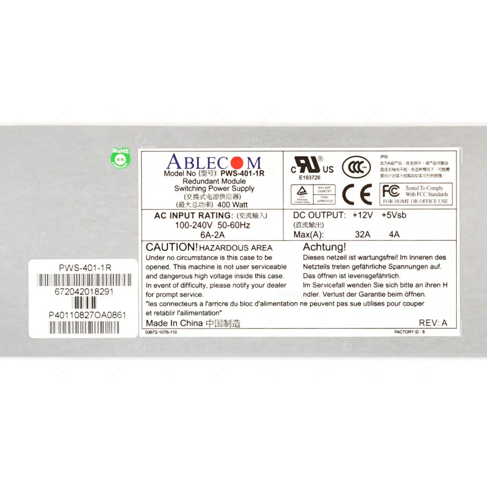 PWS-401-1R ABLECOM 400W POWER SUPPLY FOR JUNIPER, SUPERMICRO