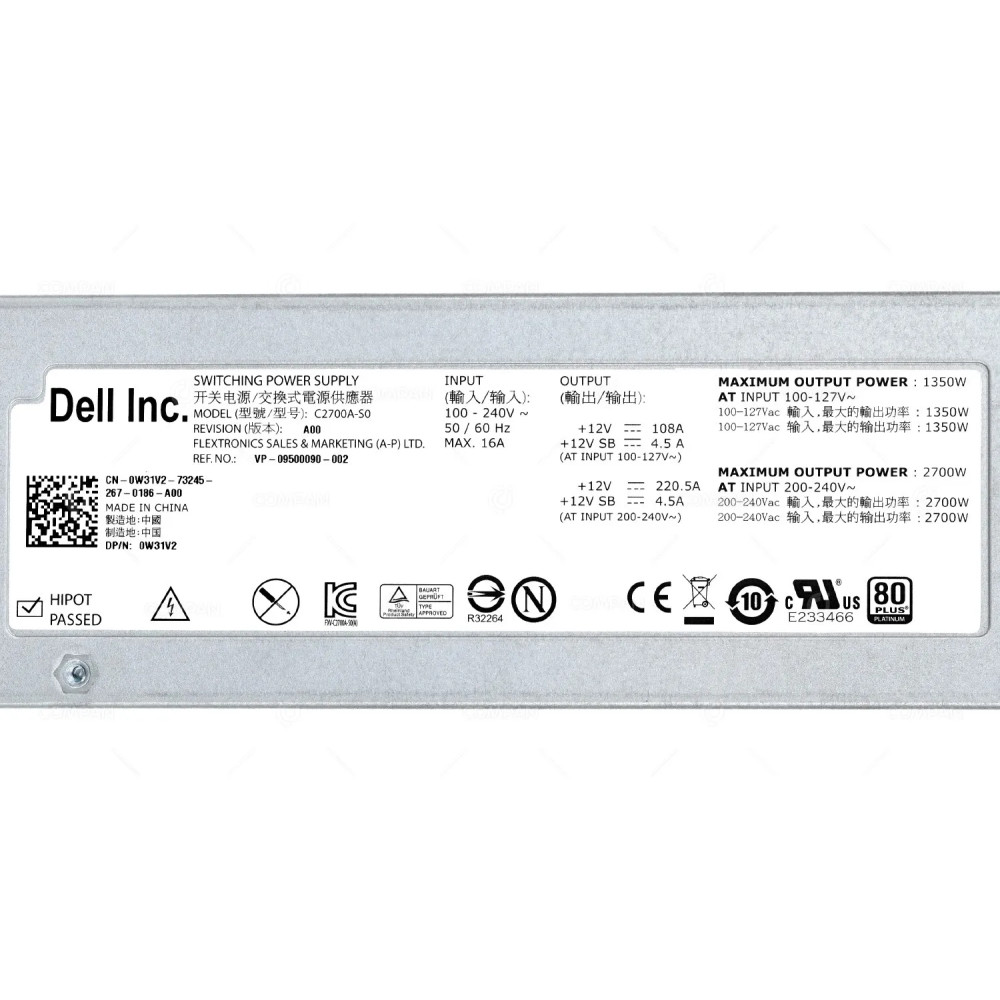 W31V2  DELL POWER SUPPLY SWITCHING 1350W AT INPUT 100-127V. 2700W AT INPUT 200-240V FOR POWEREDGE M1000E