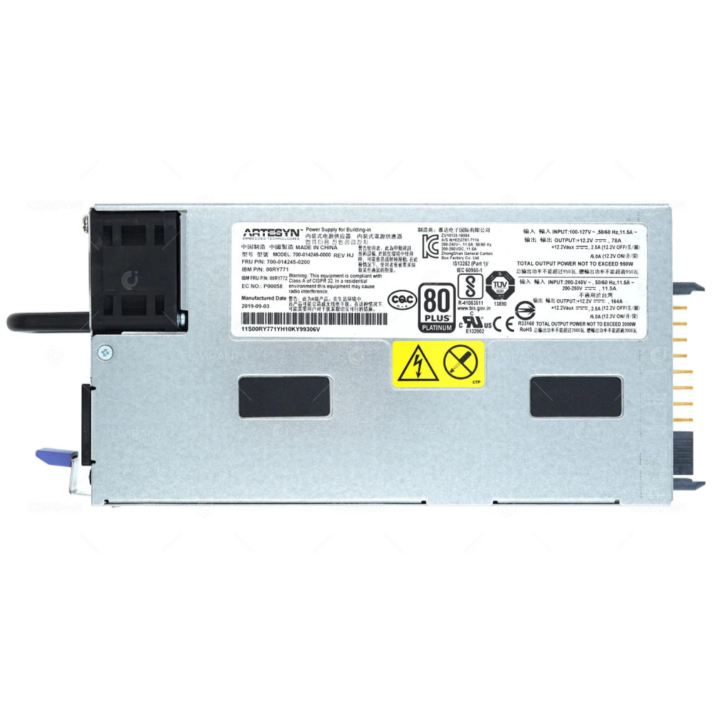 00RY772 IBM 2000W 80 PLUS PLATINUM POWER SUPPLY FOR E950 PSERIES POWER9 700-014245-0000, 700-014245-0200, 00RY771