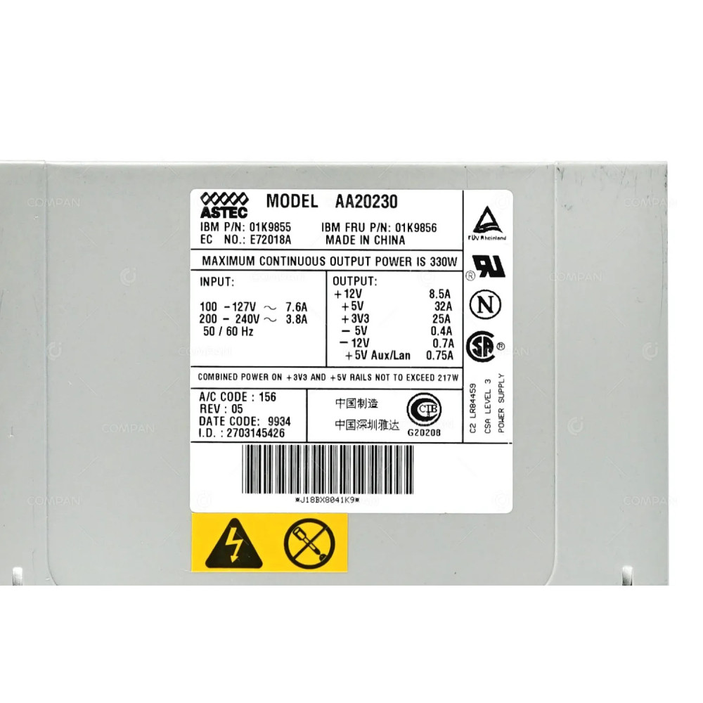 01K9856 IBM POWER SUPPLY 330W FOR NETFINITY 3000 3500 01K9855, AA20230,