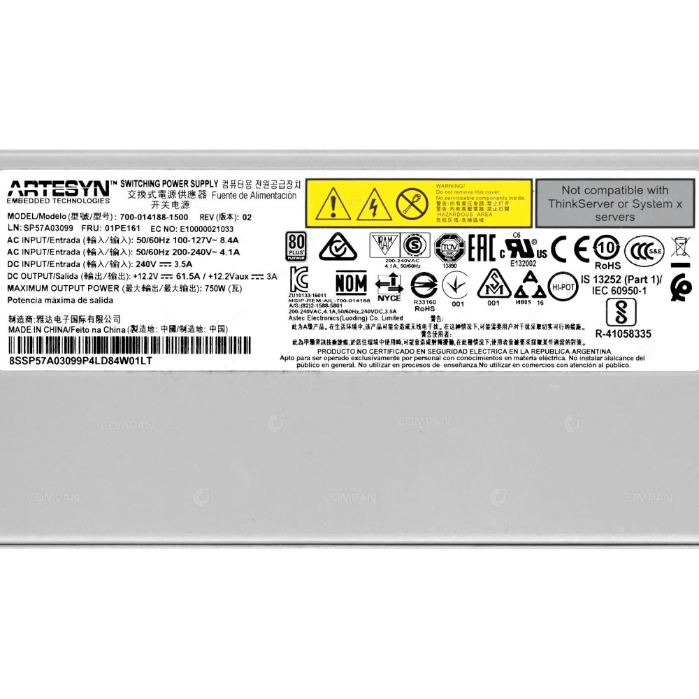 01PE161 IBM 750W PLATINUM HOT SWAP POWER SUPPLY 700-014188-1500