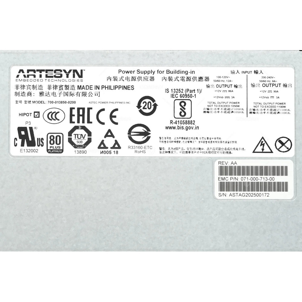 071-000-713-00 DELL EMC 1100W AC DC POWER SUPPLY FOR POWERMAX VMAX -