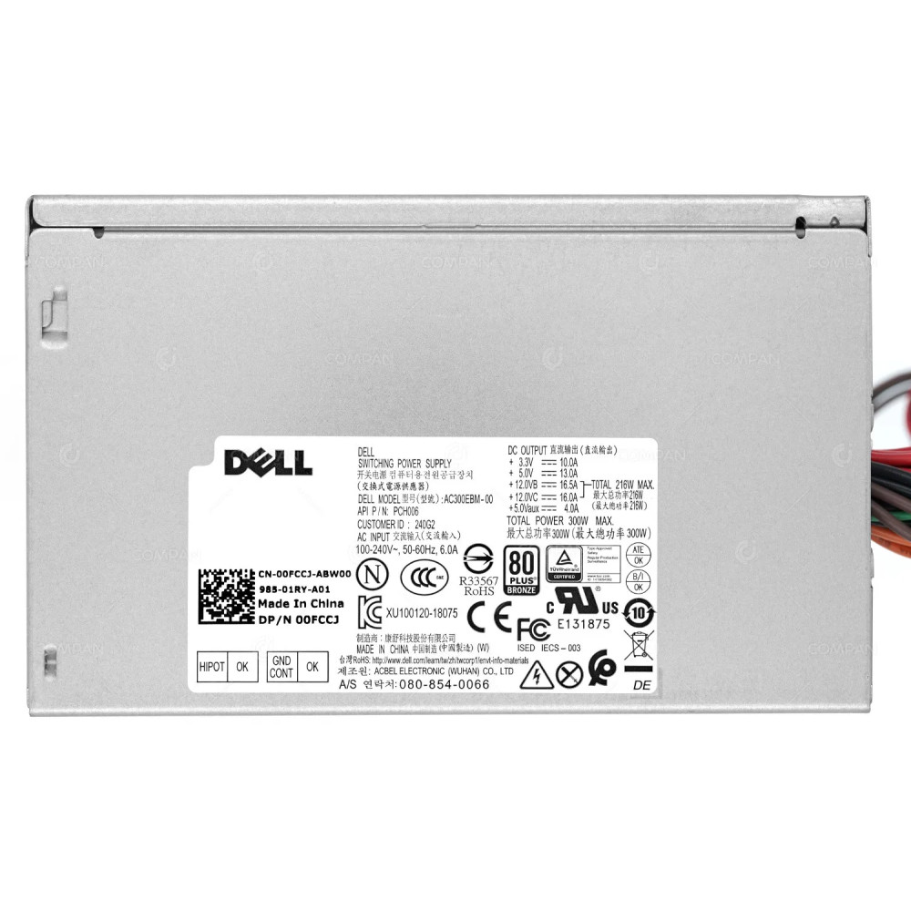 0FCCJ DELL 80 PLUS BRONZE 300W POWER SUPPLY FOR T40 T3630 T3640 00FCCJ
