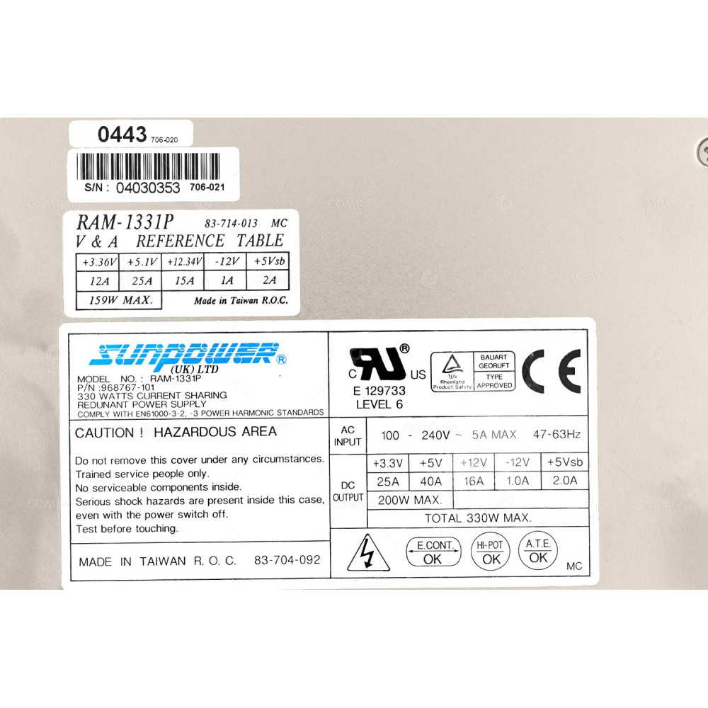 231681-001 HP 330W POWER SUPPLY FOR MSL5000 MSL6000 RAS-2662P