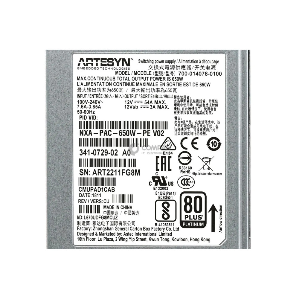 341-0729-02 CISCO POWER SUPPLY 650W NXA-PAC-650W-PE