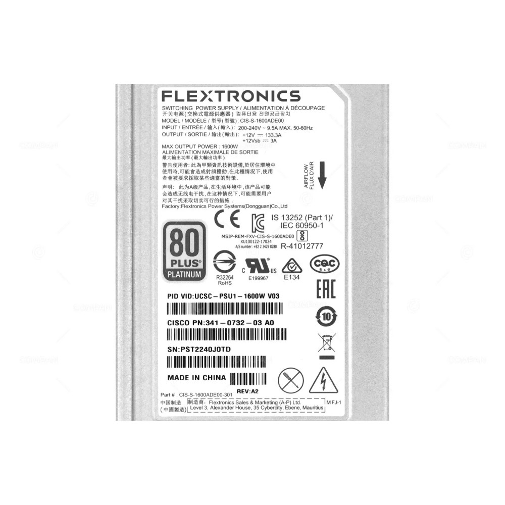 341-0732-03 CISCO POWER SUPPLY 1600W AC 80 PLUS PLATINUM FOR HX240C UCS C240 M4 UCSC-PSU1-1600W