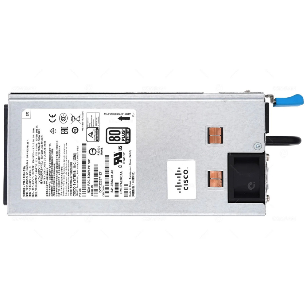 341-0734-01 CISCO 500W  POWER SUPPLY FOR  NEXUS 9300-EX SERIES NXA-PAC-500W-PE, CMUPAERCAA, DPS-500AB-28