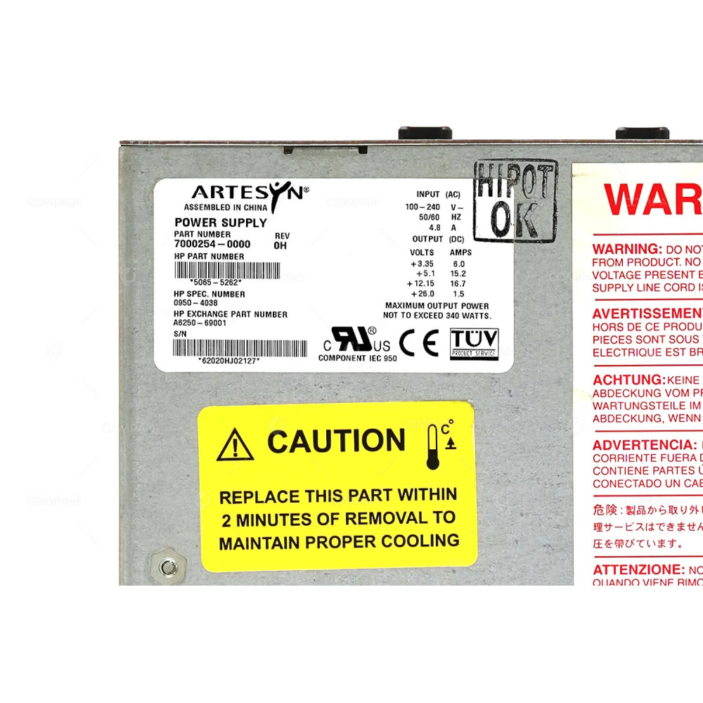 5065-5262 HP STORAGEWORKS 340W POWER SUPPLY FOR DS2300 7000254-0000, 0950-4038
