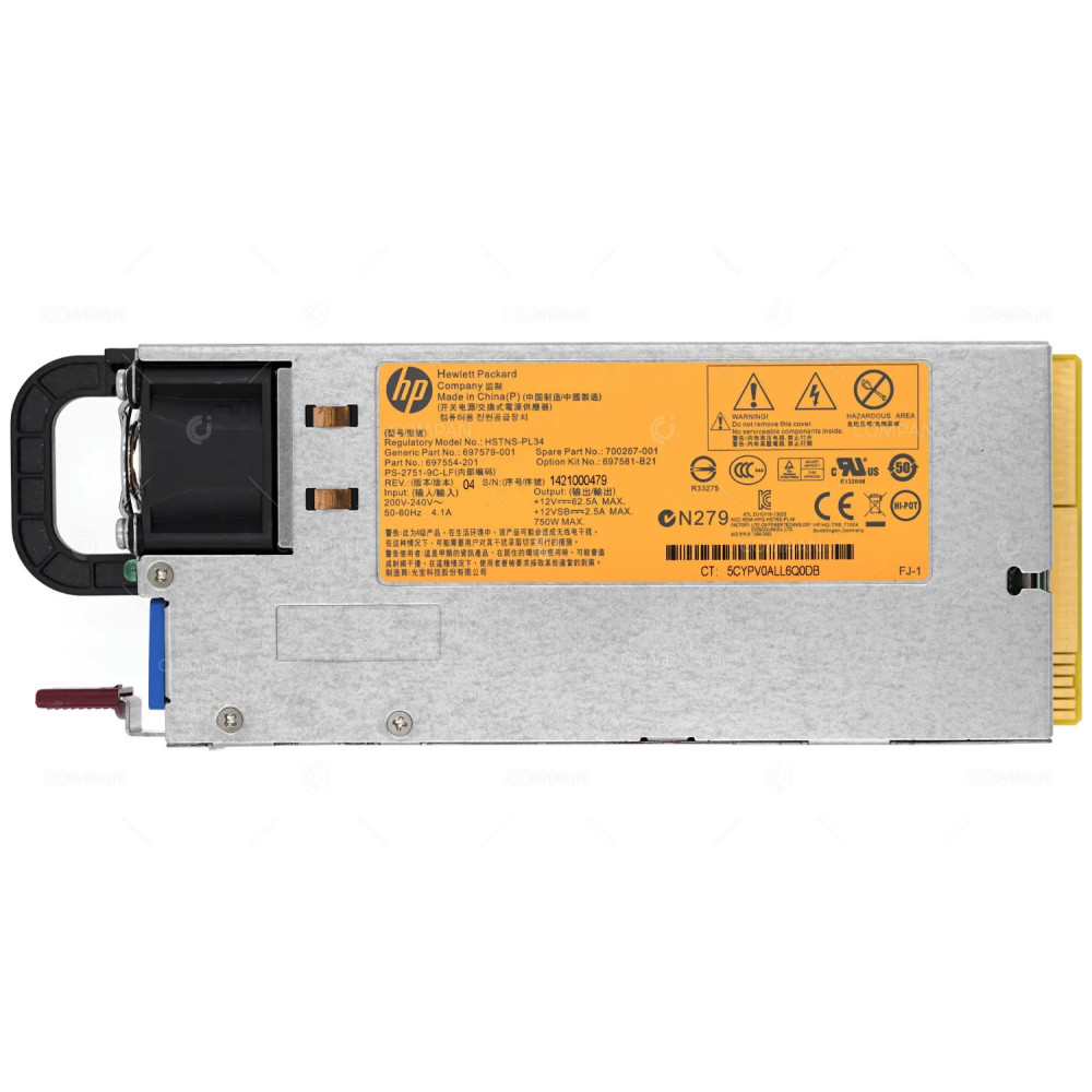 700287-001 HP POWER SUPPLY 750W TITANUM 96% FOR PROLIANT DL360 DL380 G6 G7 DL580 G5 697581-B21, 697554-201, 697579-001, HSTNS-PL34, PS-2751-9C-LF