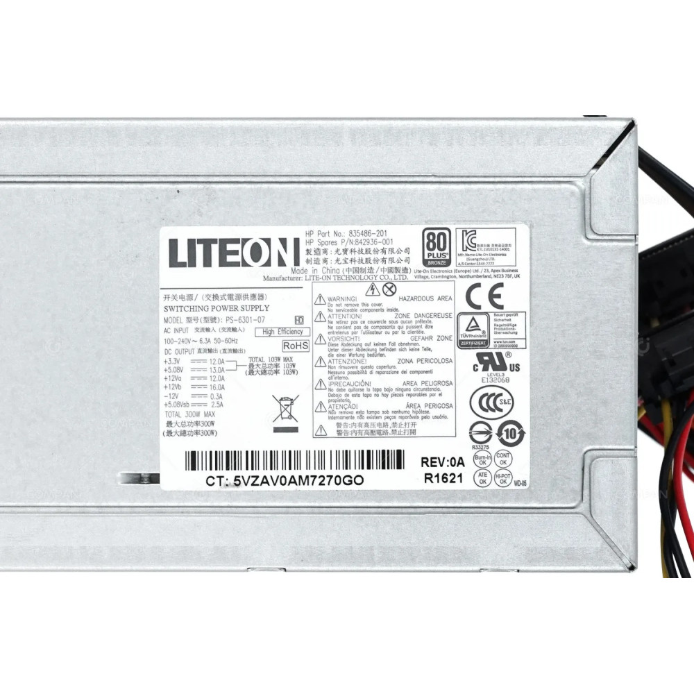 842936-001 HP LITEON 300W 80PLUS BRONZE POWER SUPPLY FOR ML10 G9 835486-001, PS-6301-07