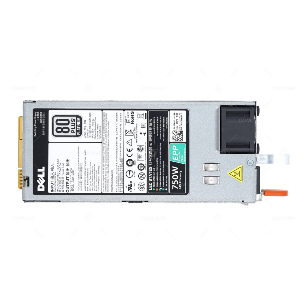9K04T DELL POWER SUPPLY 750W 80 PLUS PLATINUM FOR POWEREDGE R630 R730 R730XD R540 R640 R740 R940 T430 T630 G13 G14 09K04T, E750E-S1, 700-013536-0200