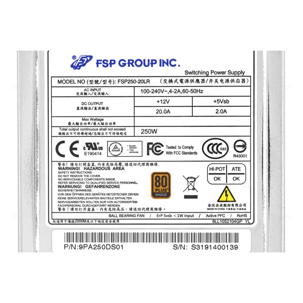 9PA250DS01 PROMISE TECHNOLOGY FSP250-20LR 250W POWER SUPPLY FOR VESS R2600I FSP250-20LR