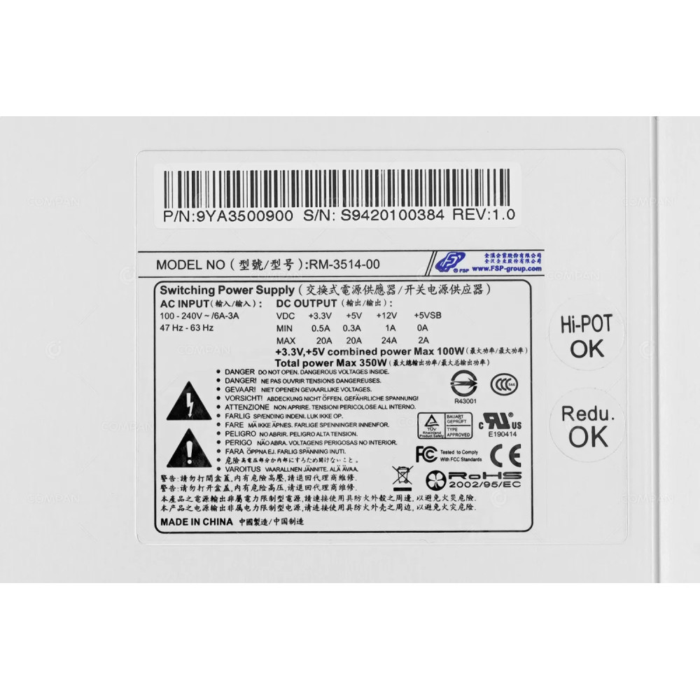 9YA3500900 PROMISE TECHNOLOGY 350W POWER SUPPLY FOR VESSRAID 1830S RM-3514-00