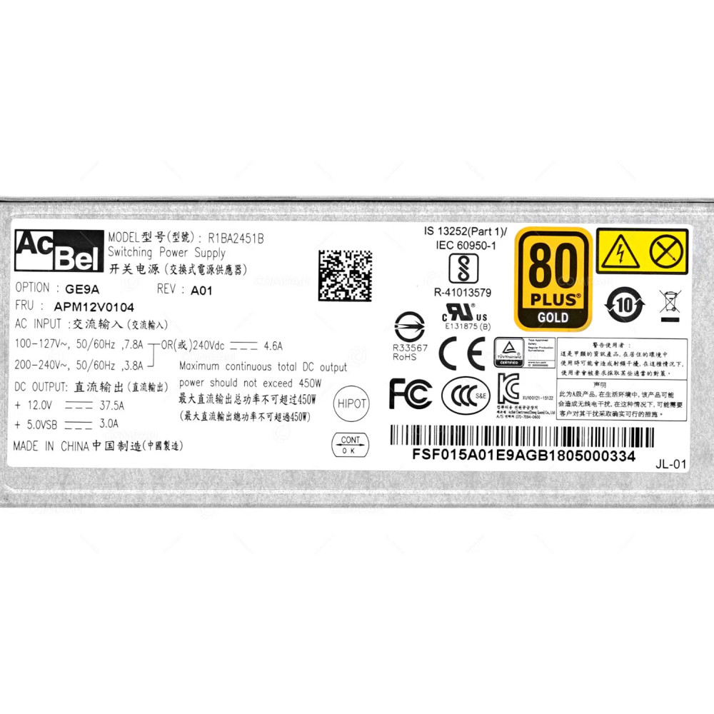APM12V0104 ACBEL 450W 80 PLUS GOLD POWER SUPPLY FOR MPX5900 R1BA2451B