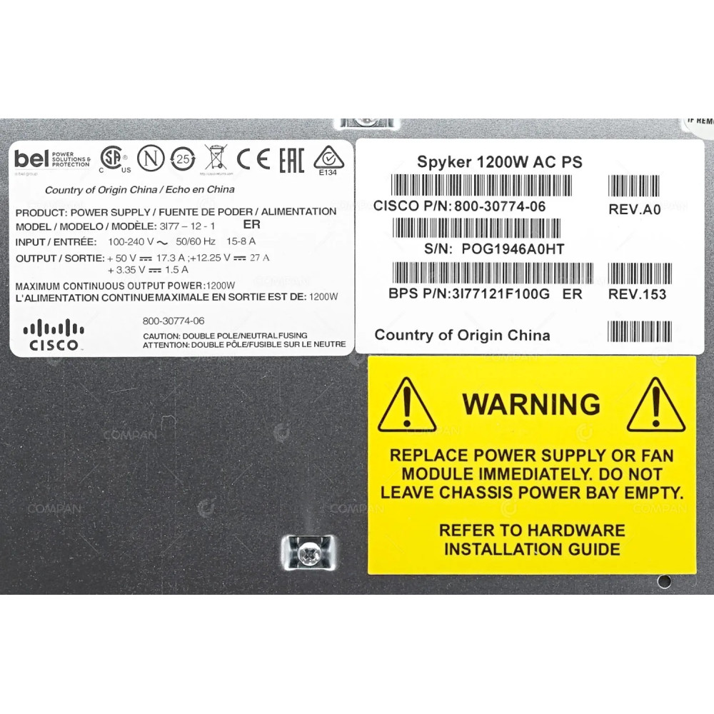 ASA5585-PWR-AC CISCO 1200W AC POWER SUPPLY FOR ASA 5585 800-30774-06, 3I77121F100G