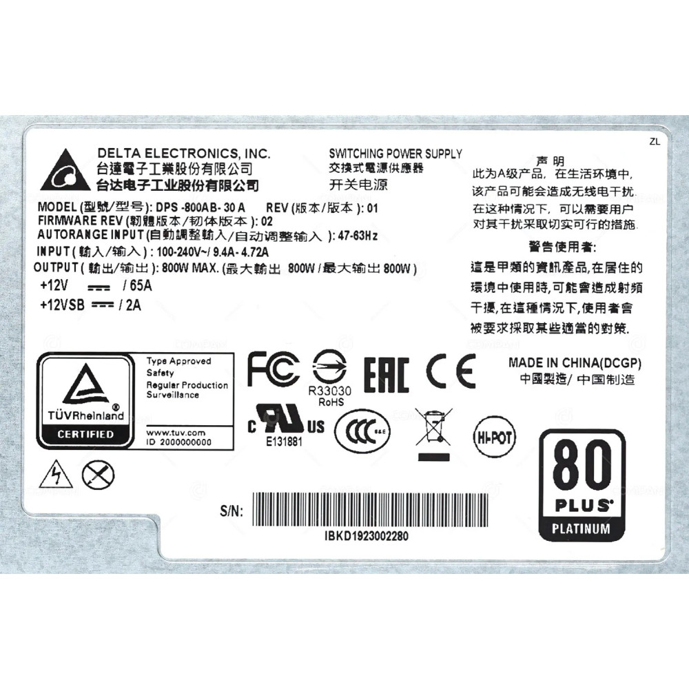 DPS-800AB-30A QNAP POWER SUPPLY 800W 80PLUS PLATINIUM FOR QNAP NAS SERVER TS-2483XU-RP -