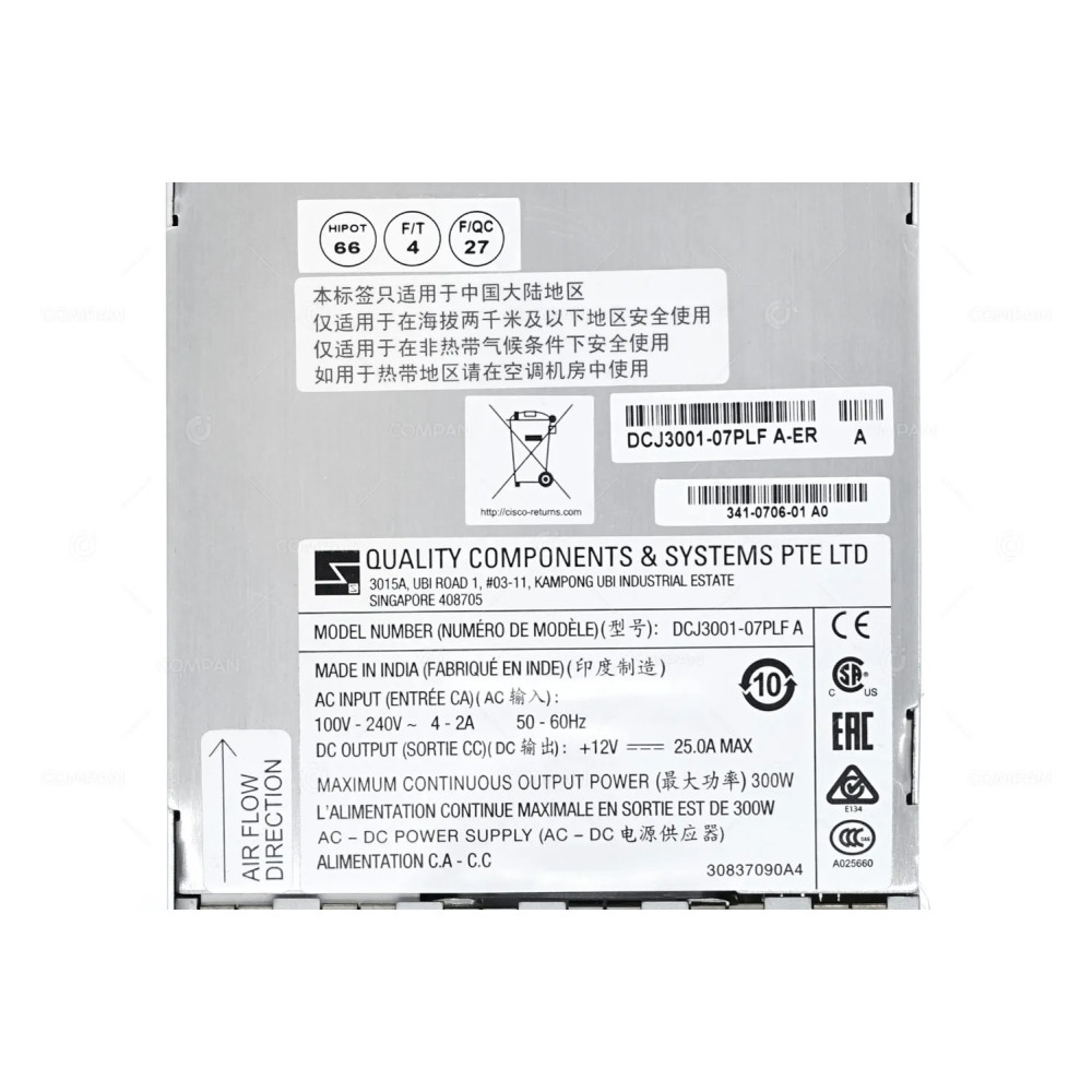 DS-C48S-300AC CISCO 300W PORT SIDE EXHAUST POWER SUPPLY FOR MDS 9148 DCJ3001-07PLF, 341-0706-01