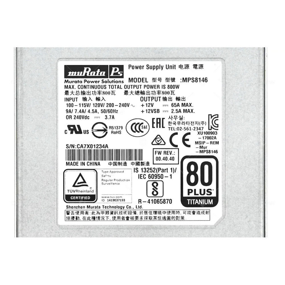 MPS8146 HITACHI MURATA 800W 80 PLUS TITANIUM POWER SUPPLY FOR DS220 G1 -