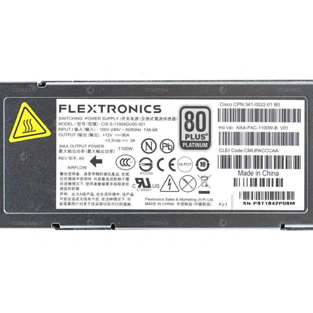 NXA-PAC-1100W-B CISCO POWER SUPPLY 1100W 80 PLUS PLATINUM PORT SIDE INTAKE FOR NEXUS 5600 6000 341-0522-01