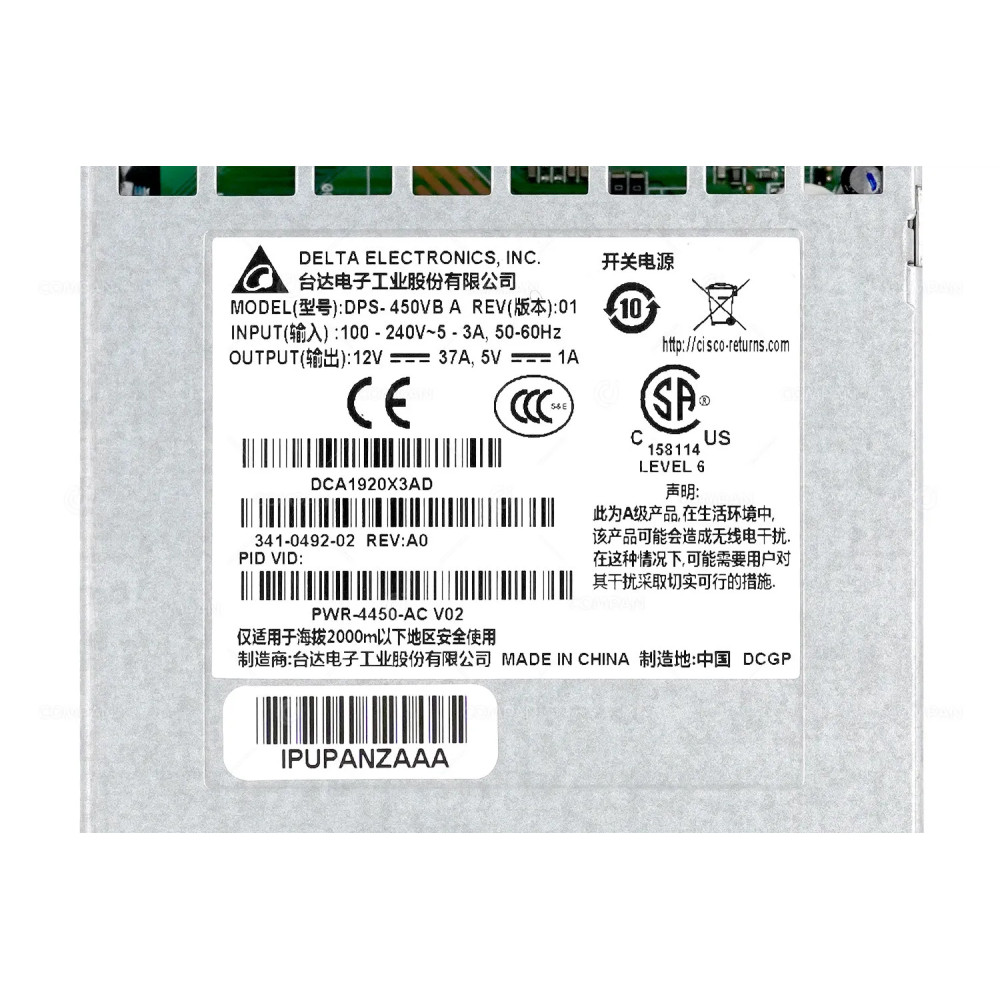 PWR-4450-AC CISCO POWER SUPPLY FOR CISCO ISR 4450 AND ISR 4350 SERIES 341-0492-02, DPS-450VB
