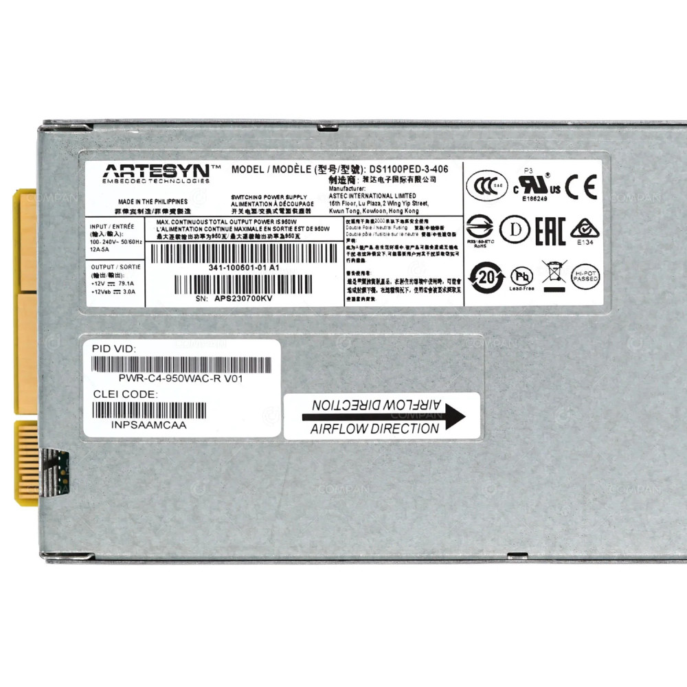 PWR-C4-950WAC-R CISCO 950W AC CONFIG 4 POWER SUPPLY FRONT TO BACK COOLING FOR CATALYST 9500 341-100601-01