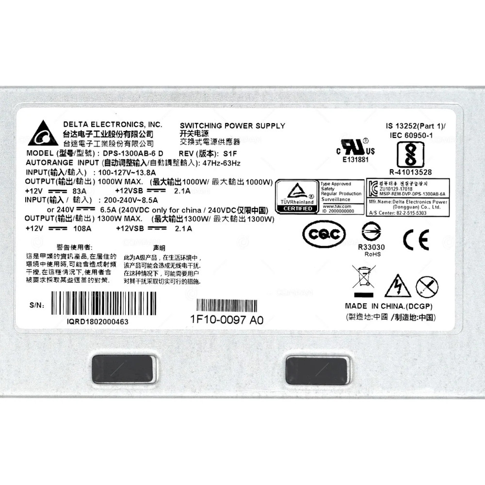 PWR-TAC20 DELTA DPS-1300AB 1000W POWER SUPPLY DPS-1300AB-6, 132-00F1