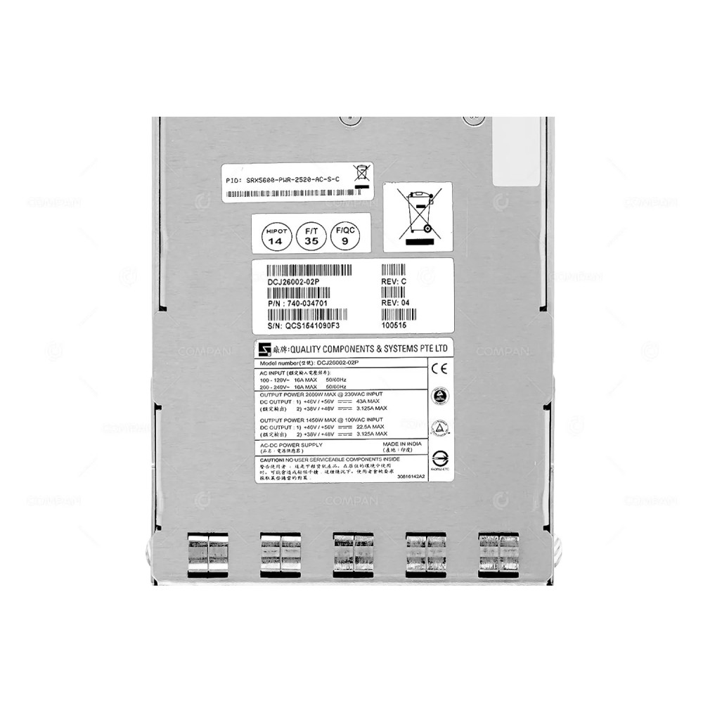 SRX5600-PWR-2520-AC-S-C JUNIPER 2600W POWER SUPPLY FOR SRX5400 740-034701, DCJ26002-02P
