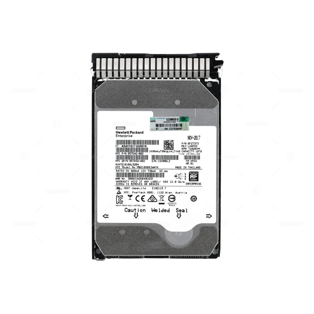 857965-001 HP HARD DRIVE 10TB 7.2K 12G MIDLINE SAS 3.5 LFF ADVANCED FORMAT AF ENTERPRISE DL380 G9