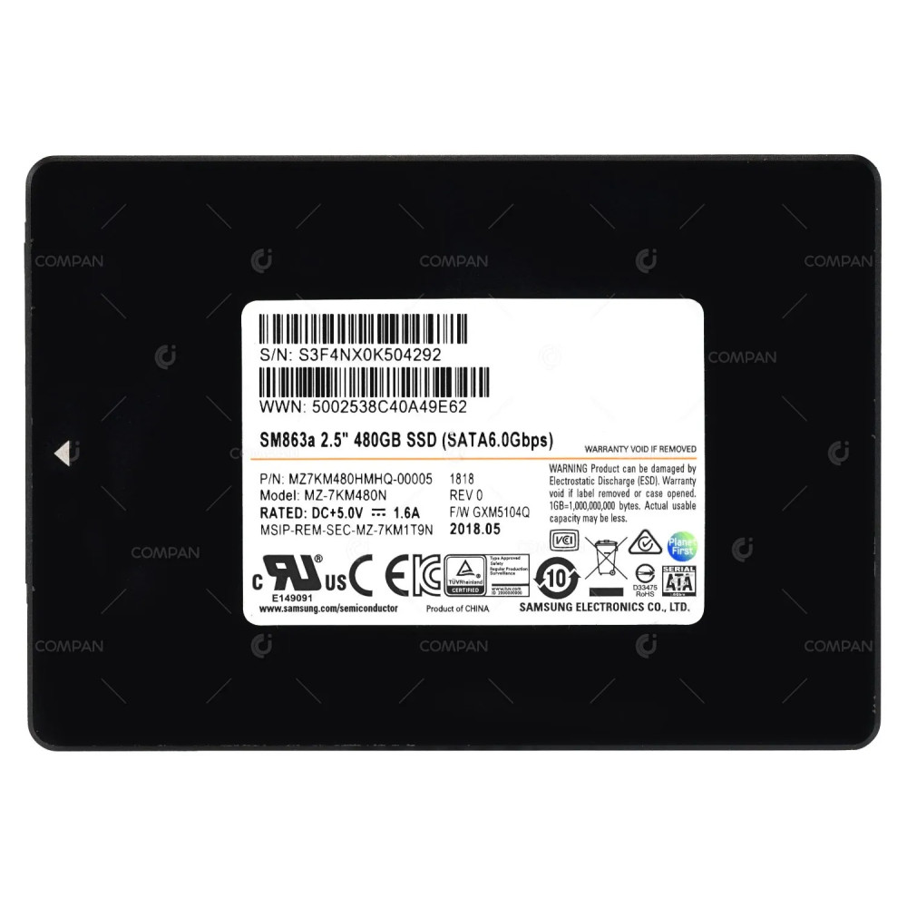 MZ-7KM480N SAMSUNG SOLID STATE DRIVE 480GB 6G SATA SM863A 2.5 SFF SSD MZ7KM480HMHQ-00005