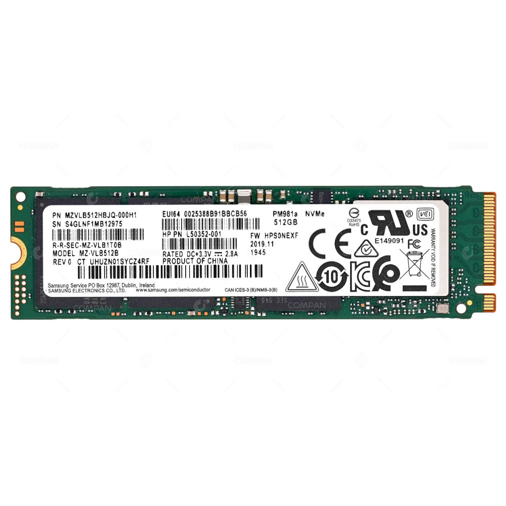L50352-001  HP PM981A 512GB PCIE 3.0 X4 NVME M.2 2280 TLC 3D NAND SSD