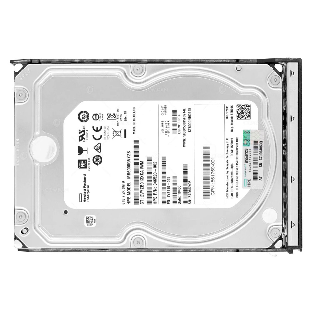 862134-001 HP HDD 6TB 7.2K SATA 3.5" LFF FOR HPE APOLLO 4200 G10