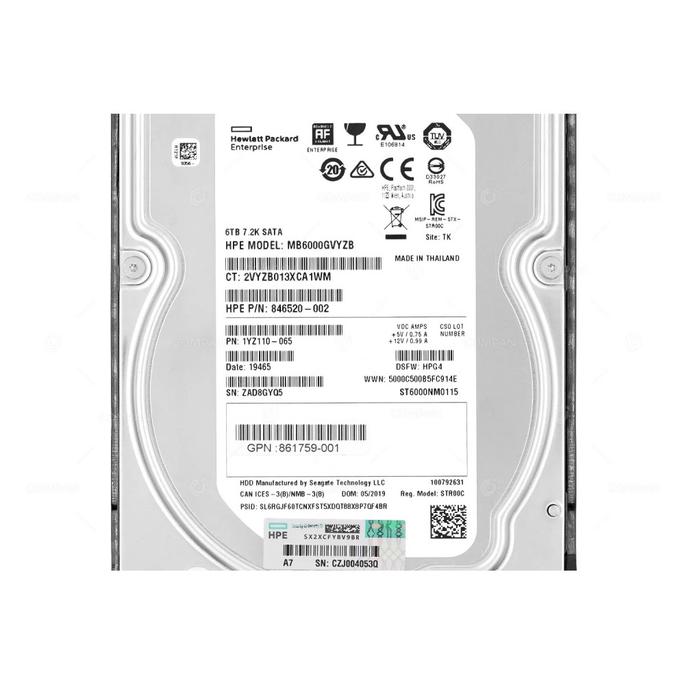 862134-001  HP HARD DRIVE 6TB 7.2K 3.5 LFF SATA FOR APOLLO 4200 G10
