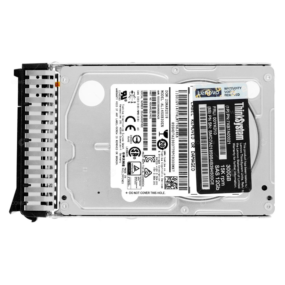 00YK010 LENOVO HARD DRIVE 300GB 15K 12G SAS 2.5 SFF HOT SWAP FOR THINKSYSTEM 7XB7A00021, AL114SXB30EN, ST300MP0006