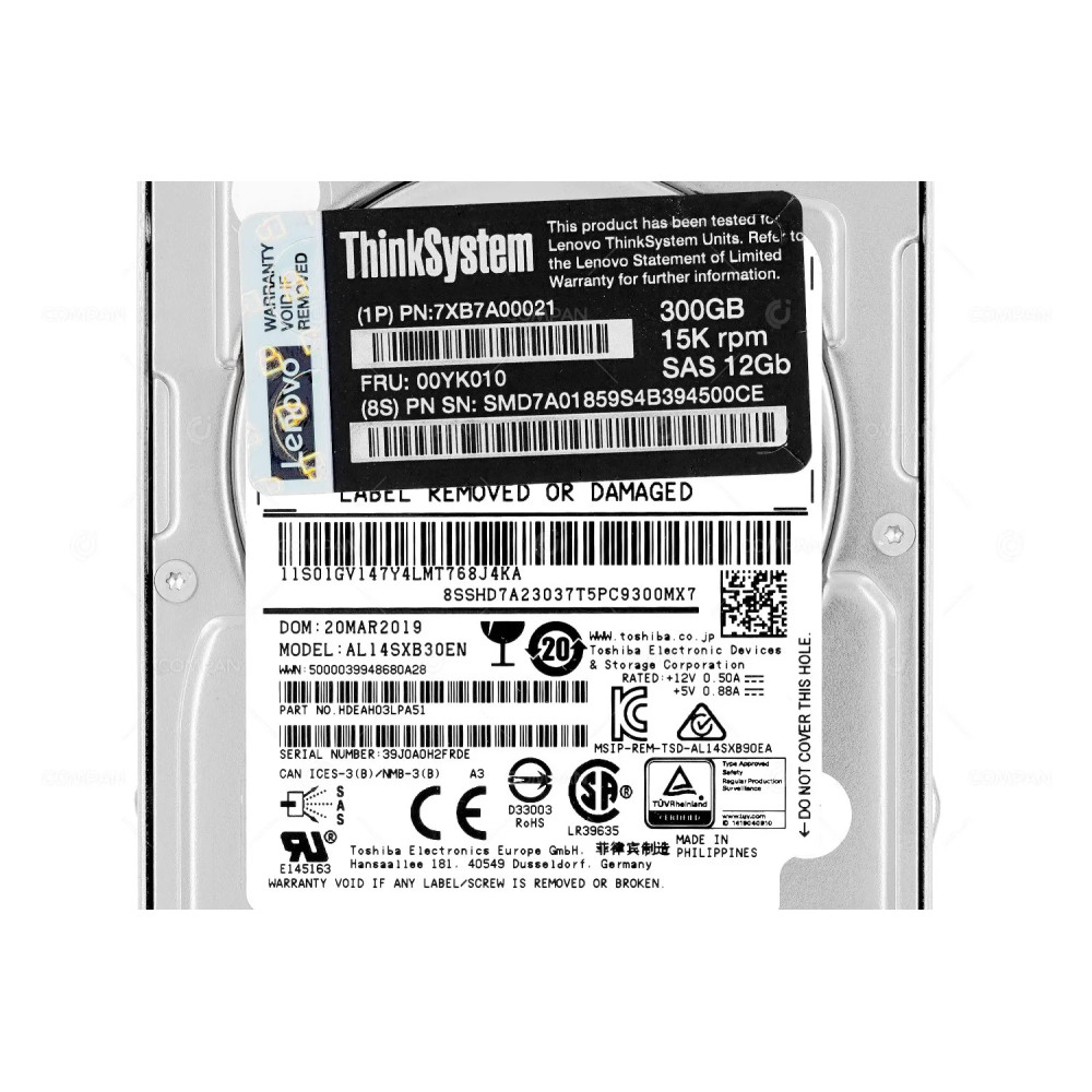 00YK010 LENOVO HARD DRIVE 300GB 15K 12G SAS 2.5 SFF HOT SWAP FOR THINKSYSTEM 7XB7A00021, AL114SXB30EN, ST300MP0006