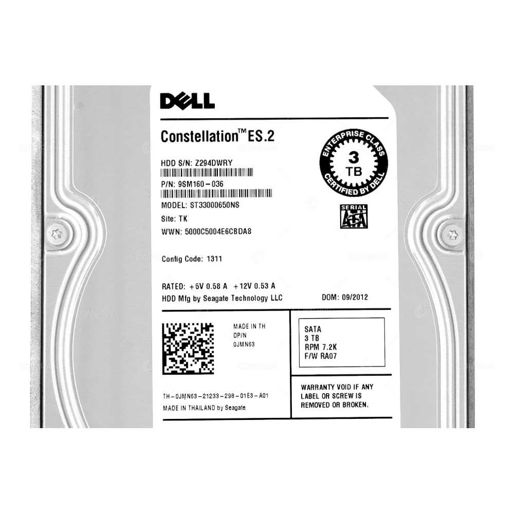 JMN63  DELL HDD 3TB 7.2K SATA 6G 3.5" LFF FOR DELL POWEREDGE G11 G12 G13