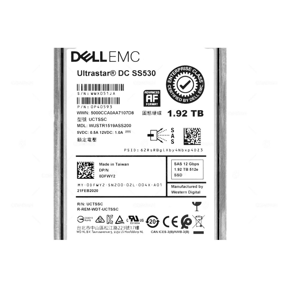 DFWY2  DELL 1.92TB 12G SAS 2.5 SFF SSD FOR SCV2020 SCV3020