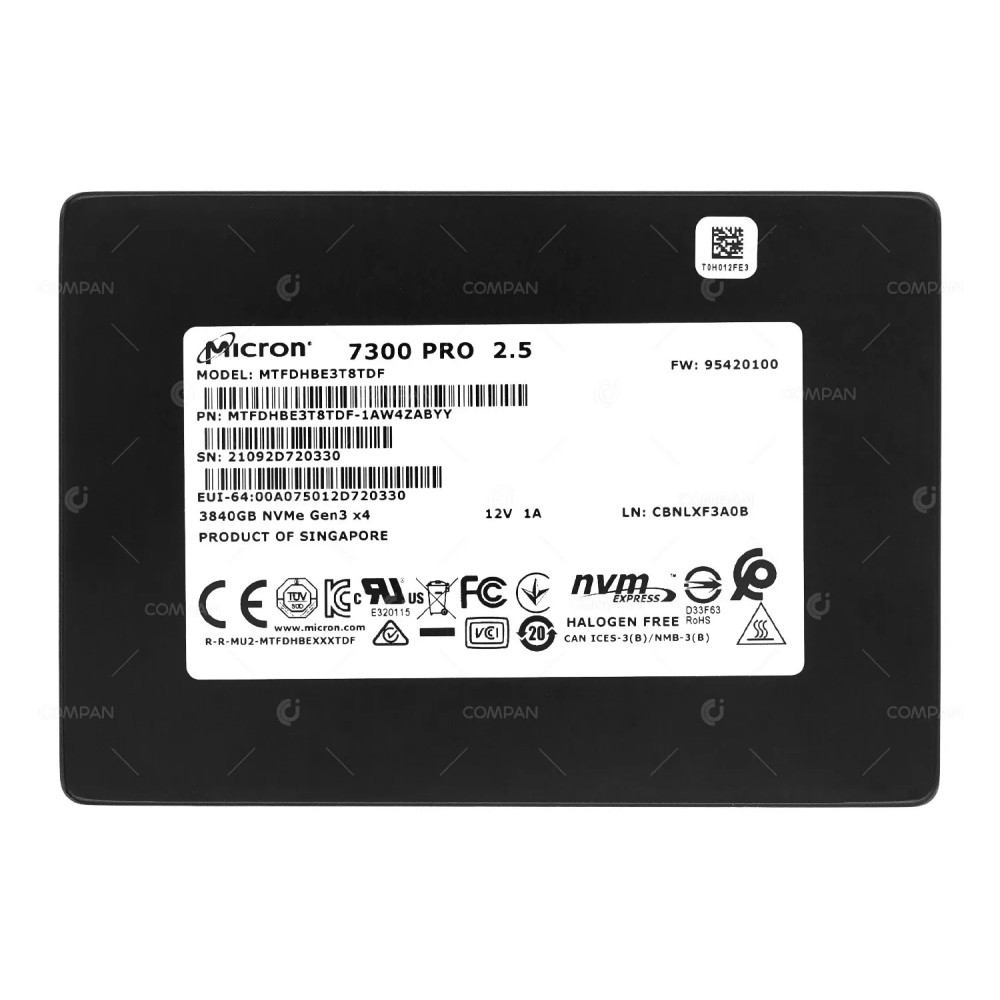 MTFDHBE3T8TDF MICRON 7300 PRO NVME SSD 3.84TB U.2 PCIE 3.0 X4 TLC 2.5" SFF