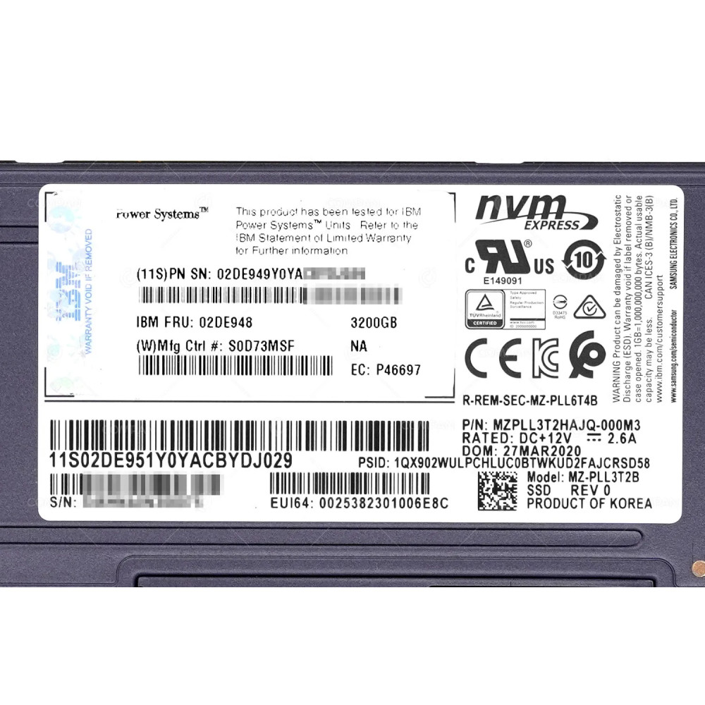 02DE948 IBM NVME SSD 3.2TB PCI-E 3.0 X8