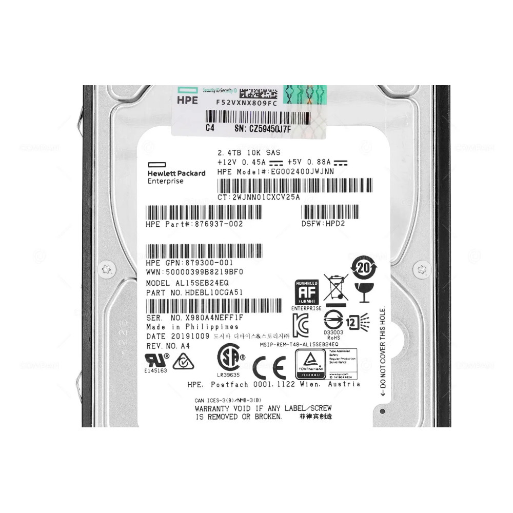 P00441-001 HP HDD 2.4TB 10K SAS 12G SC 512E DP 2.5" SFF FOR HPE MSA