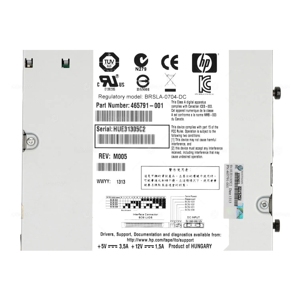 465791-001 HP LTO4 ULTRIUM 1760 SCSI HH INTERNAL TAPE DRIVE