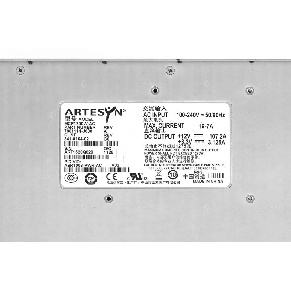 ASR1006-PWR-AC  CISCO POWER SUPPLY 1200W 12V/107.3A 3.3V/3.125A FOR ASR1006