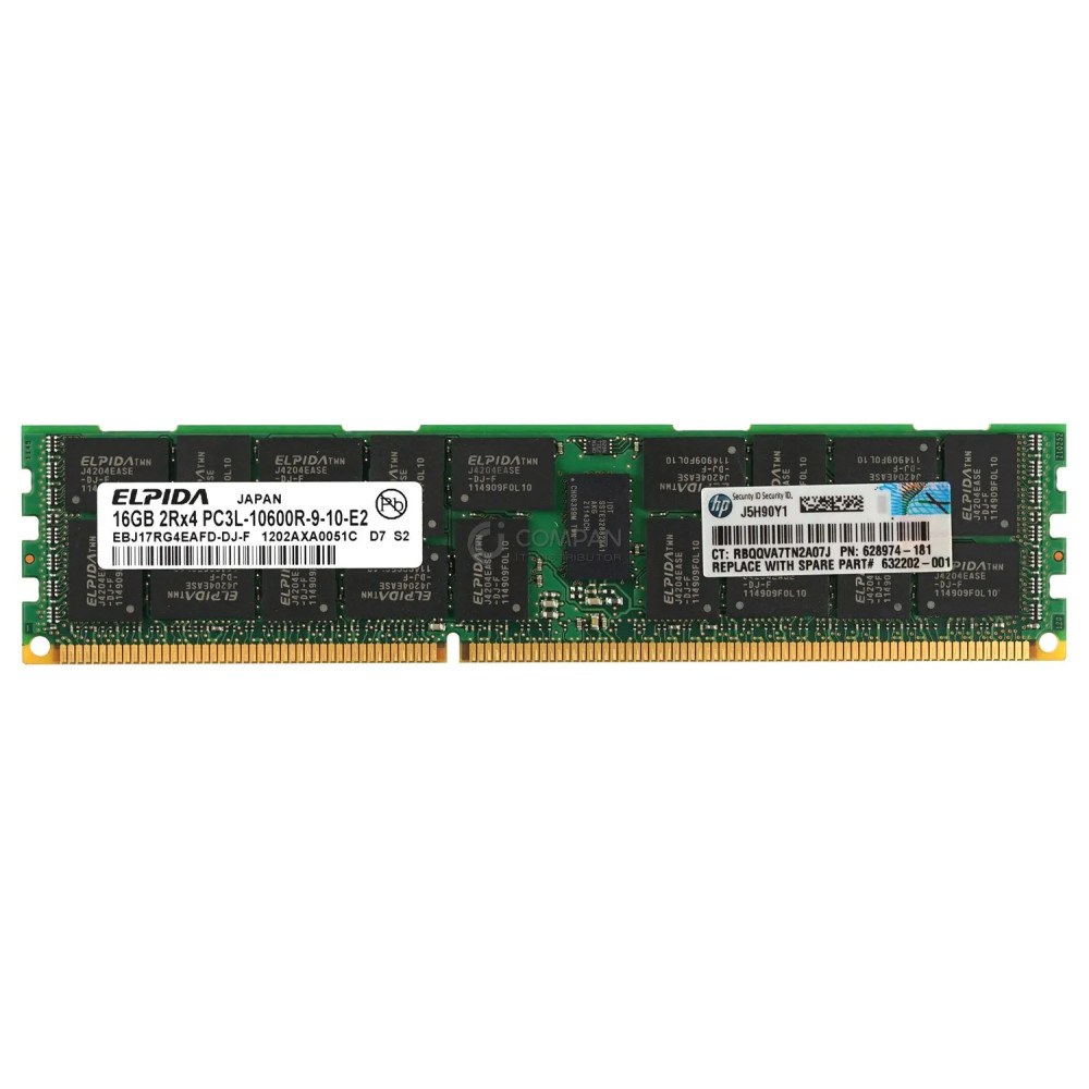 628974-181 HP DDR3 16GB 2RX4 PC3L-10600 1333MHZ RDIMM